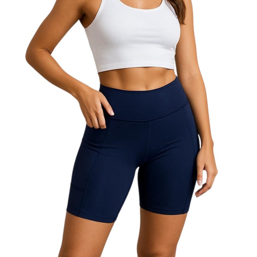 Universal Standard Women's Knock Out Navy Blue Pocketed Bike Shorts Size XS NWT